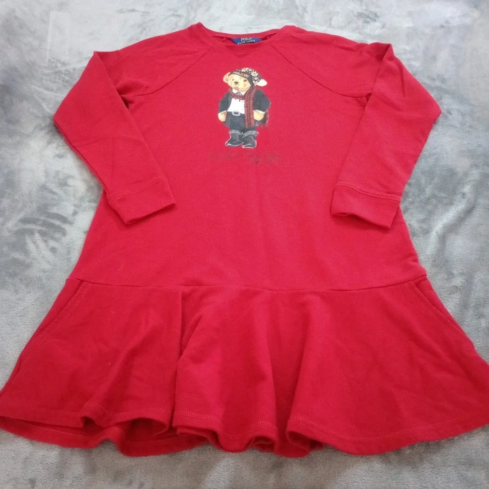 Polo Ralph Lauren Dress Kids XL Red Polo Bear Cotton Blend Preppy‎ Classic